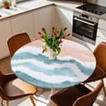 thumbnail image 2 of Teal Blue Beach Elastic Fitted Round Table Cover Ombre Abstract Waves Waterproof Outdoor Tablecloth for Holiday Party, Picnic, Patio & Dining Fits Tables Up to 55"-60", 2 of 8