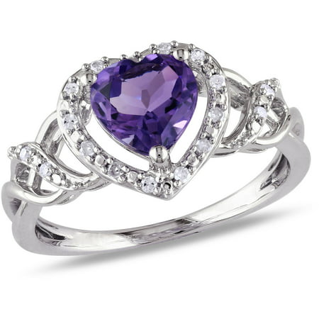 1-1/10 Carat T.G.W. Amethyst and Diamond-Accent Sterling Silver Double Heart Ring