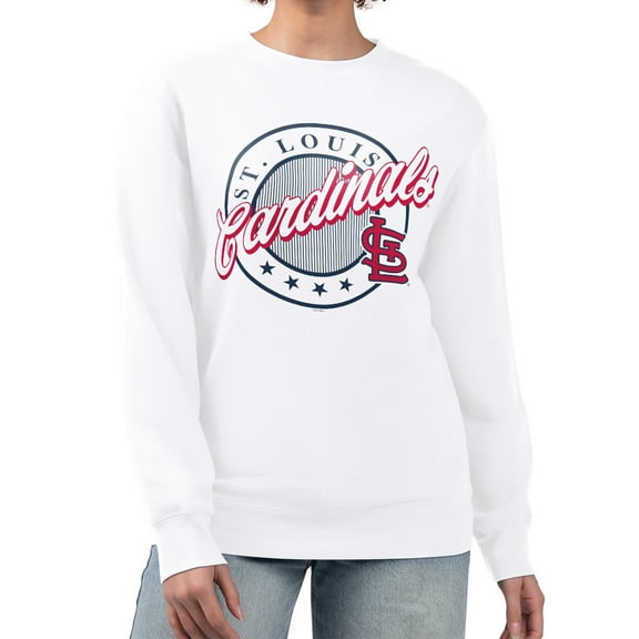 Women's G-III 4Her by Carl Banks White St. Louis Cardinals Pinstripe Circle Team Fleece Pullover Sweatshirt