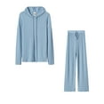 thumbnail image 3 of Frontwalk Womens 2 Piece Workout Jogging Suit Sets Loose Fit Ribbed Hoodie+Wide Leg Pants Fall Athletic Sweat Suits Outfits Sky Blue L, 3 of 3