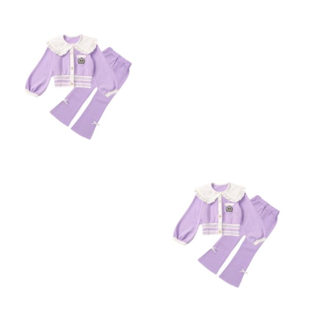 Qarigey Traje de primavera para niñas, ropa deportiva, abrigos con cuello de muñeca, pantalones con cintura elástica, conjuntos de Púrpura ciento treinta 2piezas