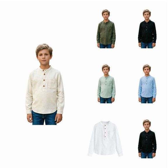 WAYUTE Shirts for Boys Button Closure Long Sleeve Solid Color Dress Shirts Lightweight Tees Tops with Front Pocket Casual Summer