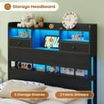 thumbnail image 4 of Twin Size Bed Frames with Headboard for Bedroom,Platform Bed Frame Twin with 5 Storage Shelves-Under Bed Storage, Twin Bed Frames with LED Light-Charging Station, No Box Spring Needed, Black, 4 of 9