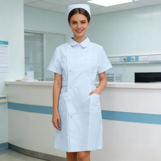 Elegant - Ensemble Timeless Long Lab Coat with Collar and Side Button Closure for Everyday Clinical and Lab Roles