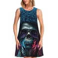 thumbnail image 1 of Fotbe Punk Style Blue Haired Skull Vestido de Verano sin Mangas para Mujer – Vestido Midi Línea A, Estilo Camiseta Floral, Vestido Playero Casual y Fluido, 1 of 7
