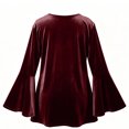 thumbnail image 5 of Women Bell Sleeve Dress Pearl Trim V Neck Flowy Layered Velvet Mini Dress 2XL, 5 of 6
