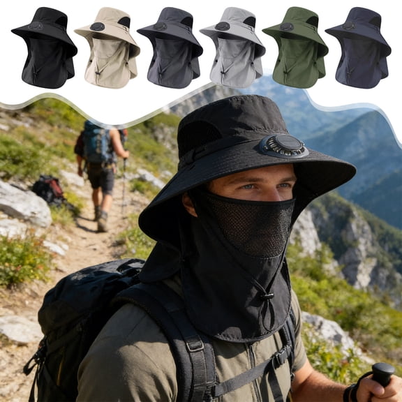 Sun Protective Wide-Brimmed Fan Hat with Face Shield Rechargeable 650mAh for Fishing Outdoor Activities
