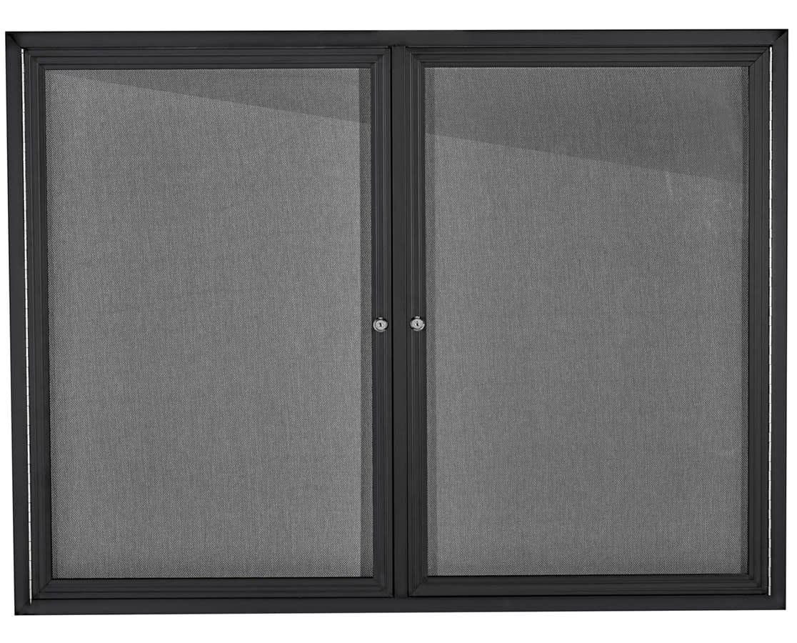 AdirOffice Enclosed Fabric/Cork Bulletin Board, Lockable, Double Door