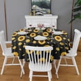 thumbnail image 2 of Black Sunflower Daffodil Pattern Round Tablecloth 60"x60",Wrinkle Wipeable Table Cloth for Kitchen Dining Room Picnic Patio Party, 2 of 6