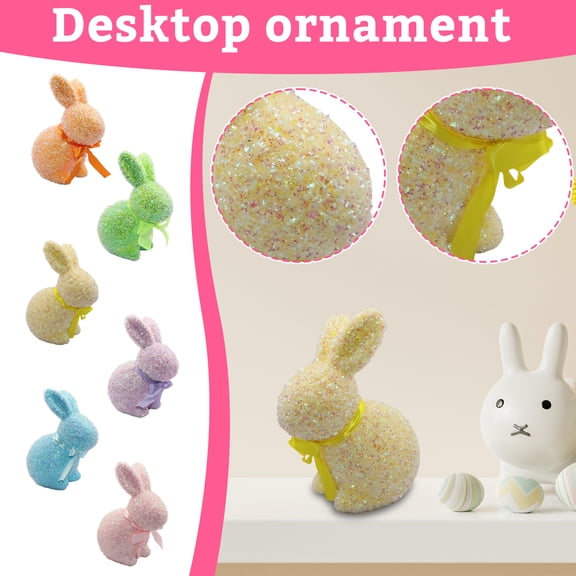 6PCS Easter Glitter Bunny Tabletop Decorations 9.25in Standing Spring Centerpiece for Dining Table Shelf Display
