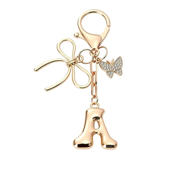Bubble Initial Keychain with Bow & Butterfly - Gold Letter Bag Charms for Women, Cute Purse Handbag Accessories