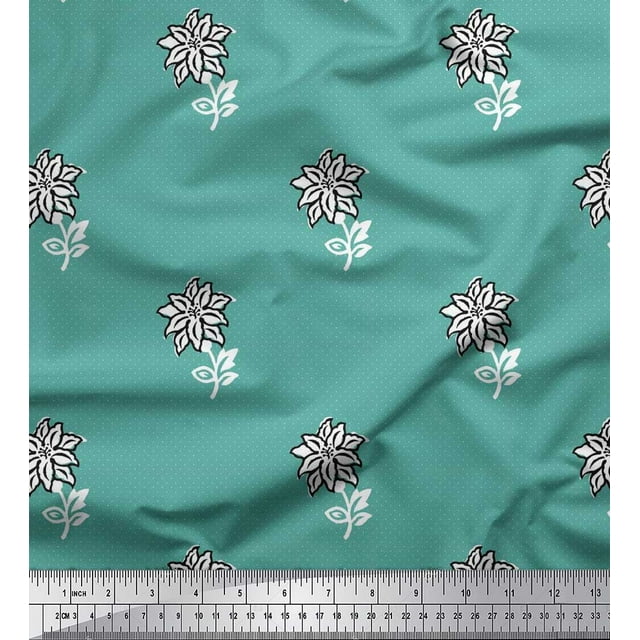 Soimoi Rayon Fabric Leaves & Floral Block Decor Fabric Printed Yard 42 Inch Wide