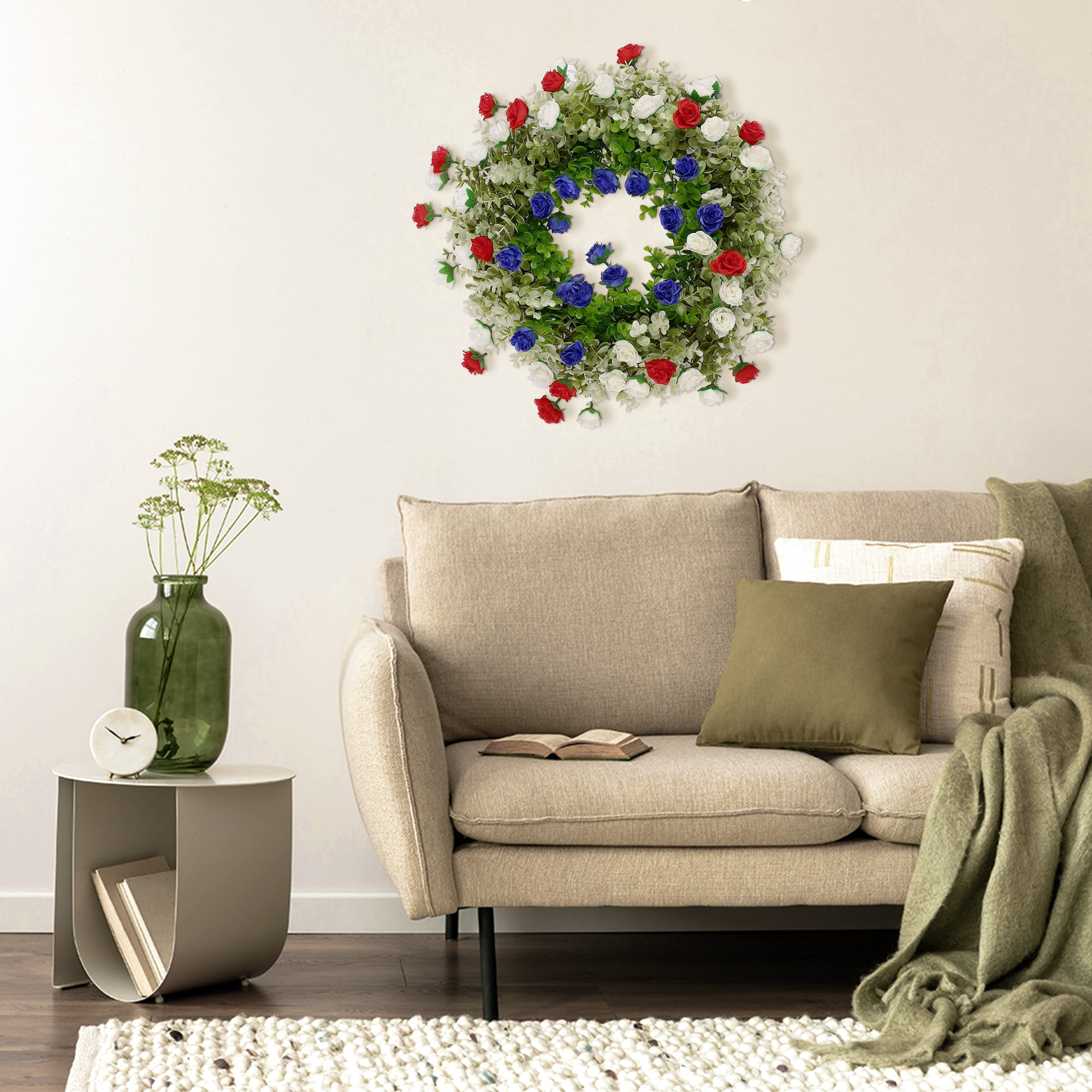 Unique Bargains Colorful Hydrangea Flower Wreaths for Front Door Home Decor Multicolor