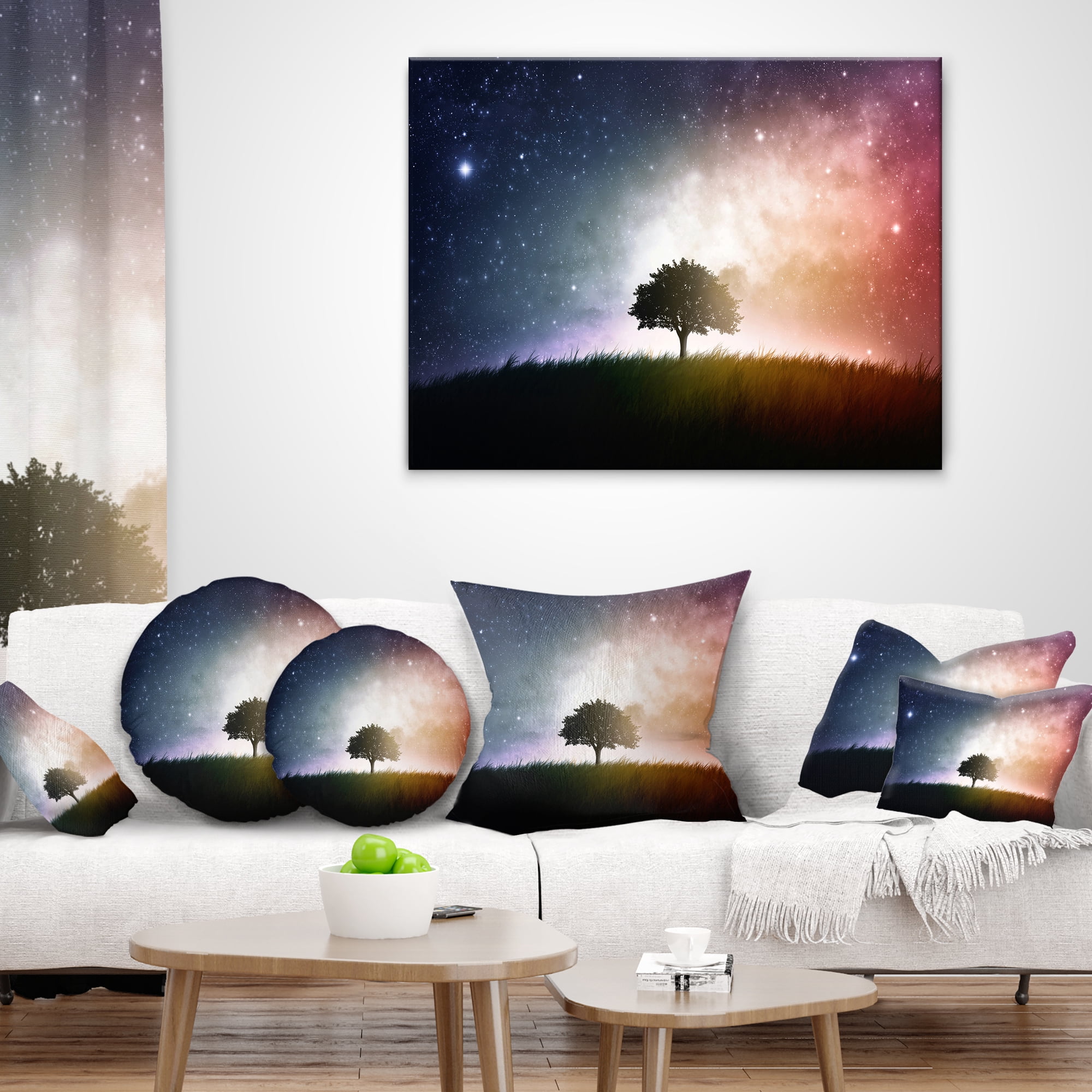 Designart Single Tree Space Background - Trees Throw Pillow - 18x18