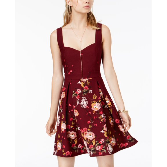 Trixxi Juniors Sweetheart Floral Print Dress Dark Red 9