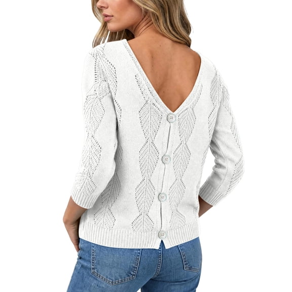 Edvintorg V Neck Sweaters for Women Plus Size Long Sleeve Casual Lightweight Knit Sweater Womens Clothing White M