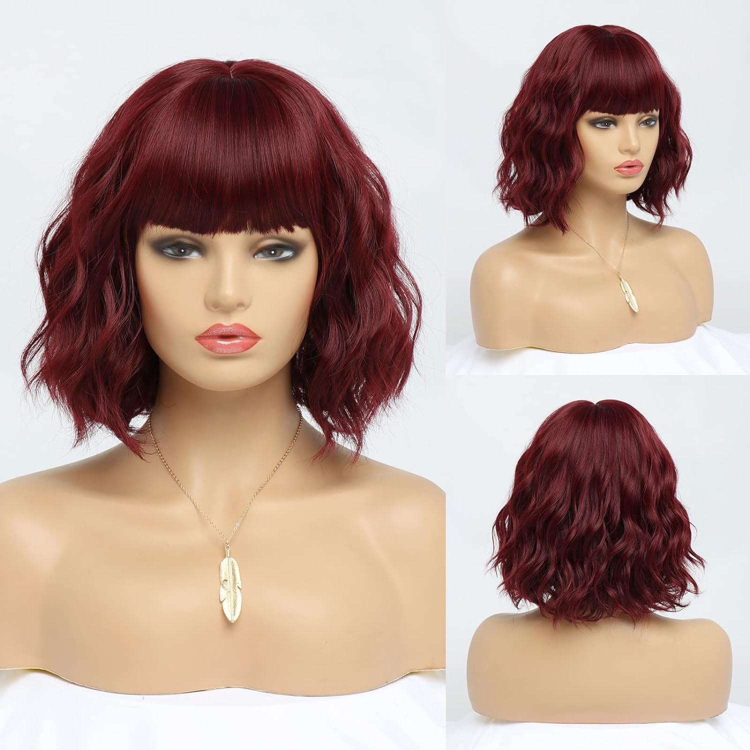 DOPI Short White Silver Wigs for Women Ombre Grey Wavy Bob Wig with Bangs Medium Length Synthetic Hair Water Wave Dark Roots Wig Gray Colorful Wigs（12 Inches）