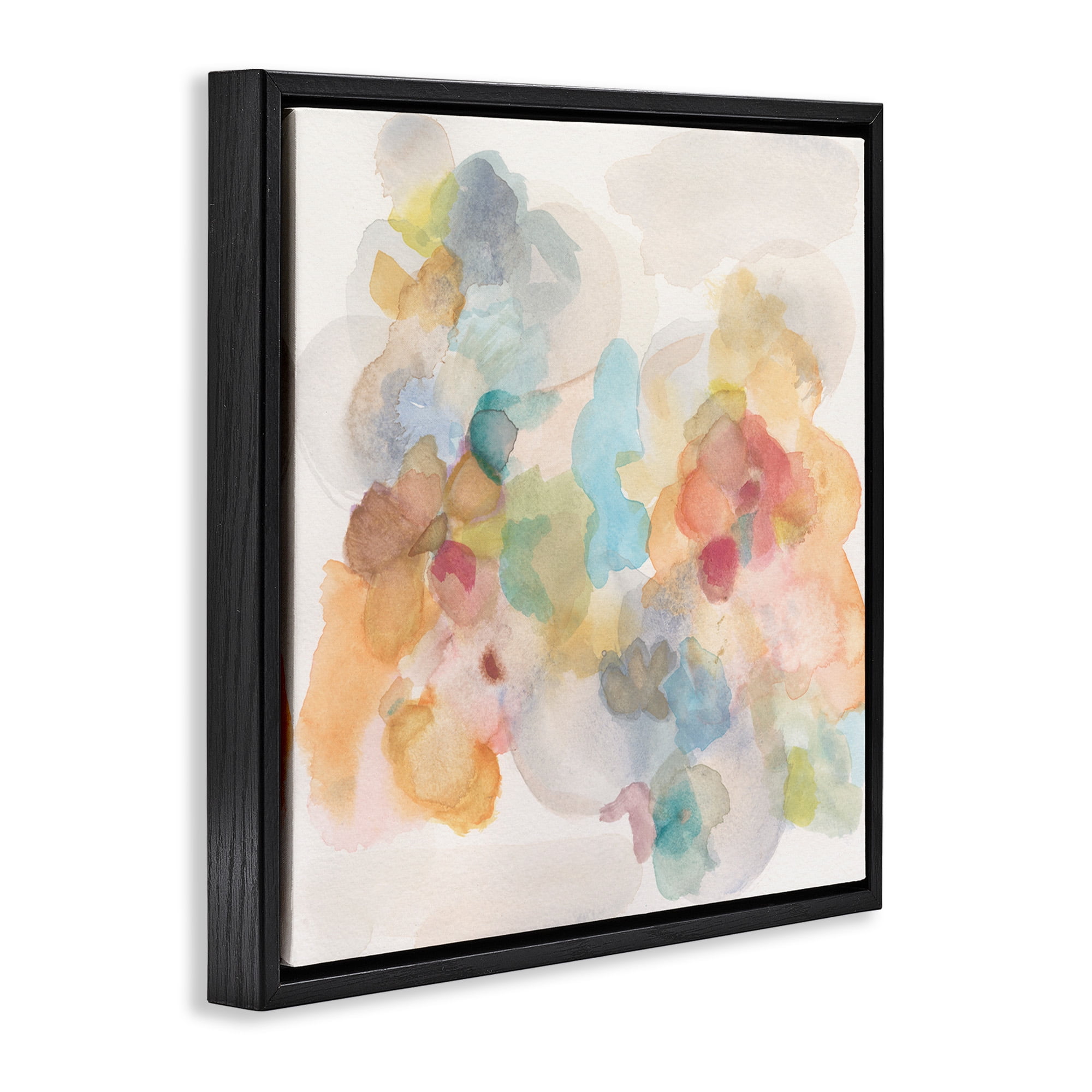 Stupell Industries Soft Abstract Watercolor Splash Abstract Painting Black Floater Framed Canvas Art Print Wall Art, 25 x 25