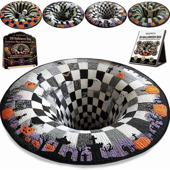 3D Skeleton Vortex Quilted Round Halloween Rug, 2026 New 3D Halloween Rug, Optical Illusion with Depth Pattern, Soft & Durable Fabric Non-Slip Modern Home Decor