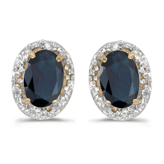 14k Yellow Gold Oval Sapphire And Diamond Earrings