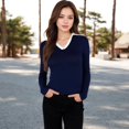 thumbnail image 2 of Women's Long Sleeve V-Neck Shirt with Contrast Collar - Large, Navy, 2 of 7
