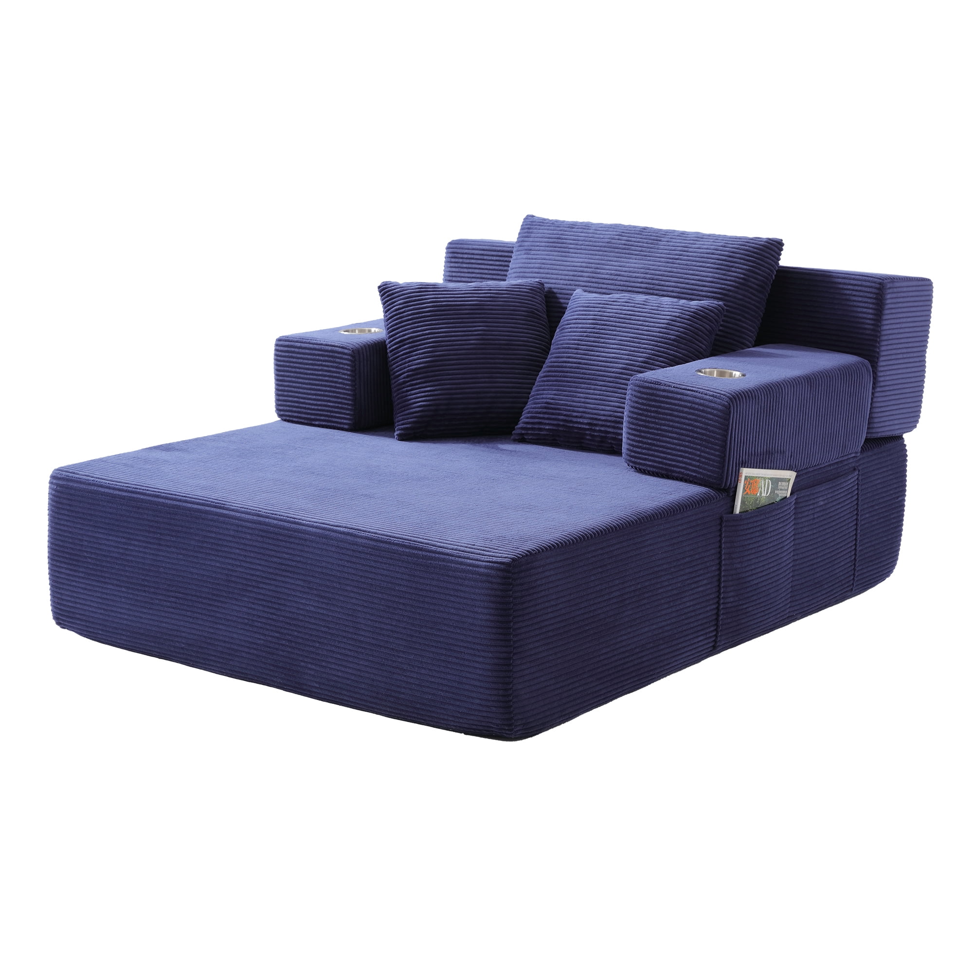Leumius 70.8'' Oversized Chaise Lounge Chair Indoor,Plush Corduroy Upholstered Cloud Sofa Bed for Living Room,No Assembly Required,Blue