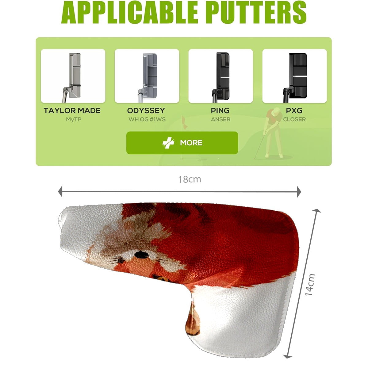 Golf Club Head Cover | Leather Golf Club Putte Headcover , Waterproof Golf Club Head Cover Set Driver Headcovers for Golf Clubs Men Women Red Fox