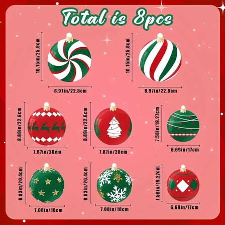 8-Piece Christmas Magnetic Ball Ornament Set - Holiday Refrigerator, Kitchen, Garage Door Decorations, Ideal Christmas Gift