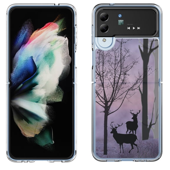 Shockproof Bumper Phone Case for Samsung Galaxy Z Flip 4 5G, by OneToughShield ® - Forest/Deer/Twilight