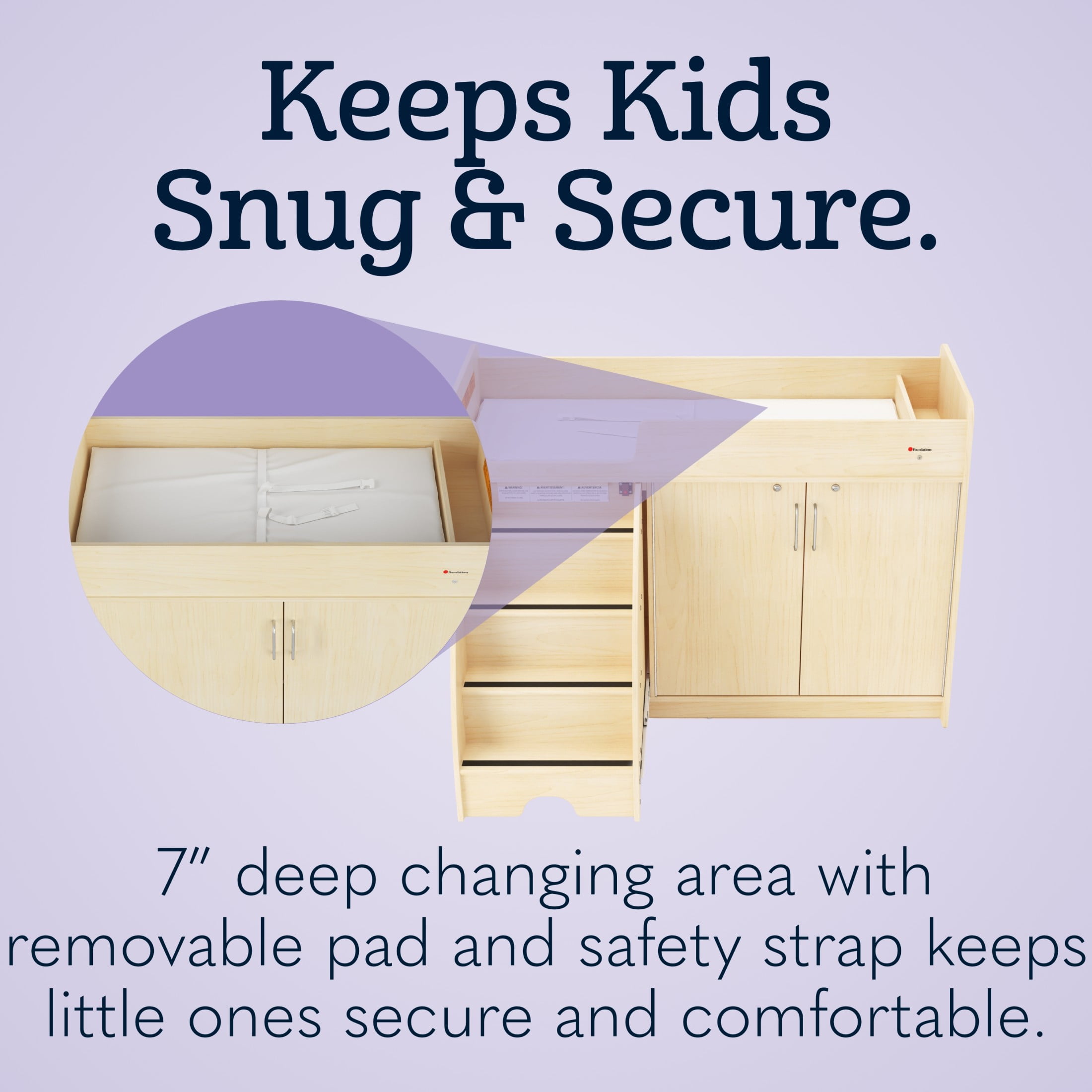 SafeStep Changing Table with Left Stairs - Durable Wood Changing Table for Childcare