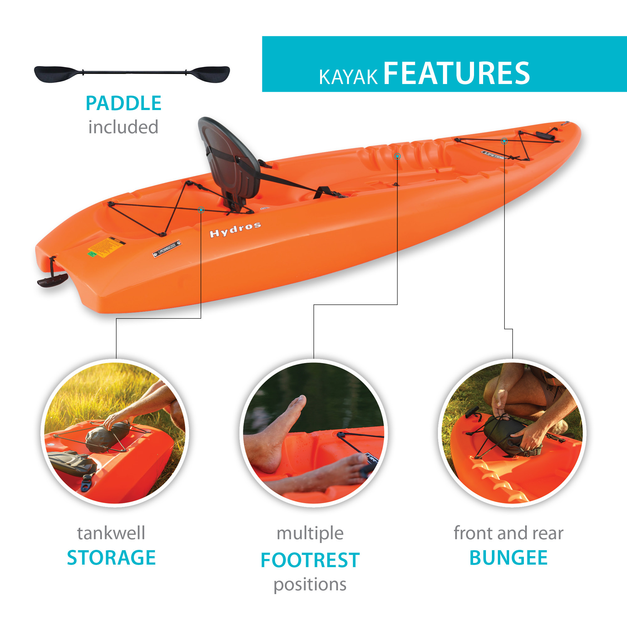 Lifetime Hydros 101 inch Sit-on-Top Kayak, Orange (90595) - image 5 of 10
