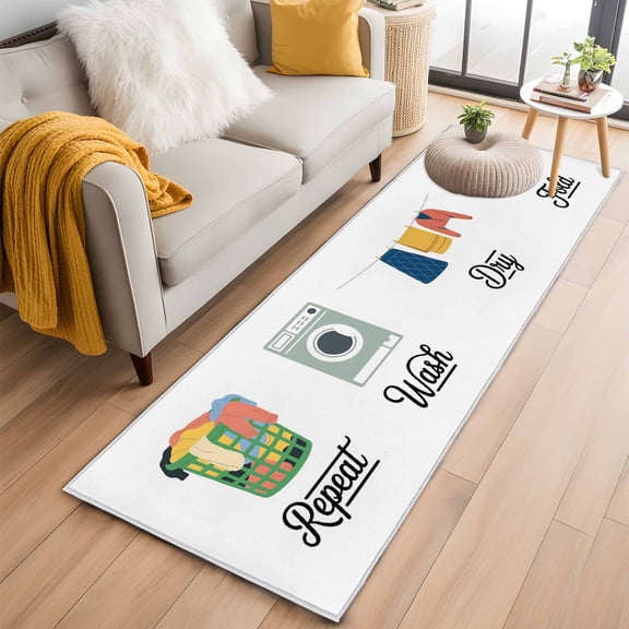 Laundry Room 2'x6' Runner Rugs for Hallway Kitchen Bedside Non Slip Washable, Wash Repeat Dry Fold Simple Drawn Entryway Rug Runners with Rubber Backing, Long Carpet Runner for Laundry Room