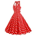 thumbnail image 2 of IBTOM CASTLE Women Vintage 1950s Halter Pink Gingham Polka Dots Swing Dress Cocktail Party Rockabilly Pinup Dresses XXL Red Polka Dots, 2 of 8