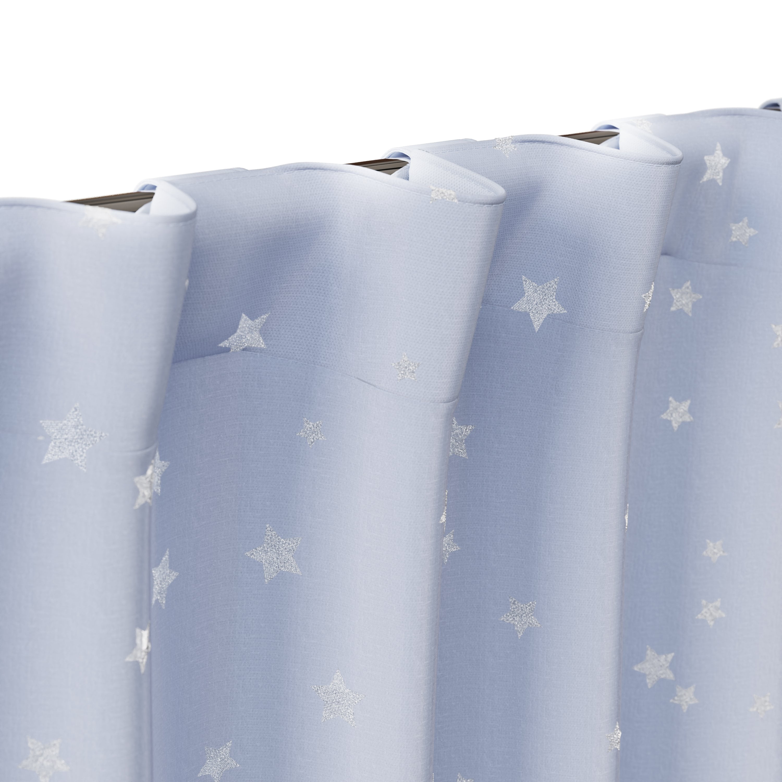 Mainstays Kids Spring Periwinkle and Metallic Silver Stars Sheer Overlay Blackout Rod Pocket with Back Tabs Single Curtain Panel, 38" W x 95" L