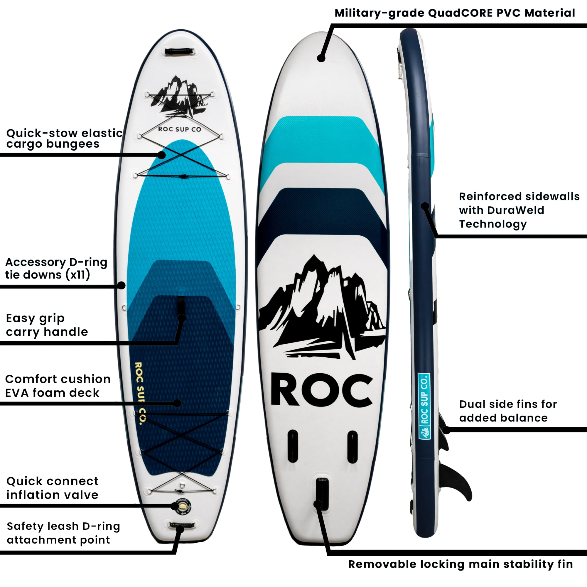Roc Inflatable Stand Up Paddle Board with Premium sup Accessories &  Backpack, Non-Slip Deck, Waterproof Bag, Leash, Paddle and Hand Pump 
