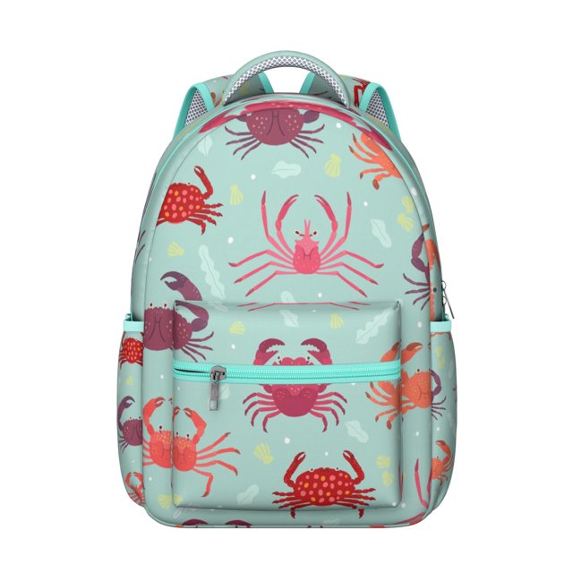 Marine and Beach Crab Student Backpack Durable Waterproof School Bag with Watercolor Crab and Tropical Sea Life Pattern, Adjustable Straps, Breathable Padding for School and Travel