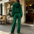 thumbnail image 4 of Szluipve 2 Piece Sets for Women Velour Tracksuit 2 Piece Outfits Hooded Henley Button Long Sleeve Top & Wide Leg Pants Casual Soft Loungewear Set with Pockets Dark Green XL, 4 of 9