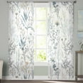 thumbnail image 3 of Blue Flower Semi Sheer Curtains 63 Inch Length 2 Panels Set, Watercolor Floral Leaves Spring Botanical Sheer Kitchen Curtain Privacy Voile Window Curtain for Living Room Bedroom Rod Pocket Drapes, 3 of 7