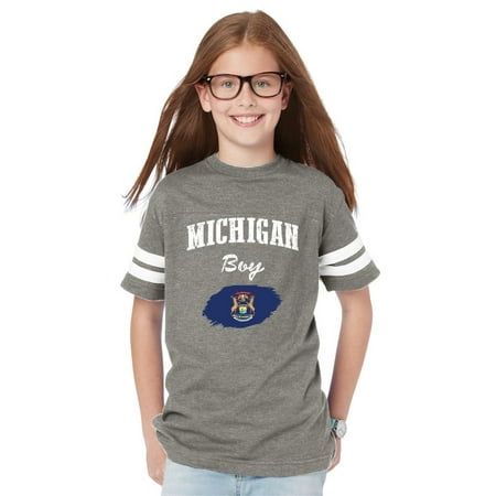 - Michigan Boy Youth Football Fine Jersey Tee