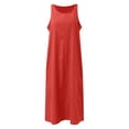 thumbnail image 4 of JIAYUE Women's Dress Ankle-Length Casual Round Neck Summer Sleeveless Adjustable Straps Buttons Long With Pocket Versatile Female Dresses, 4 of 5