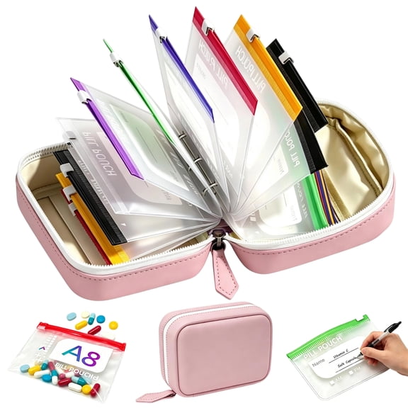 Pill Organizer Travel Binder Set, 14 Waterproof Pill Pouches for Travel, Color-Coded Zip Bags, Air Tight Medicine Storage for Vitamins