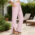 thumbnail image 2 of CYYOLLPF Linen Pants Women Linen Palazzo Pants for Women Women' s Culottes Travel Pants Baggy Trendy Hot Pants Paper Bag Pants Pull on Pants Lounge Sweatpants Yoga Sweatpants Pink M, 2 of 7