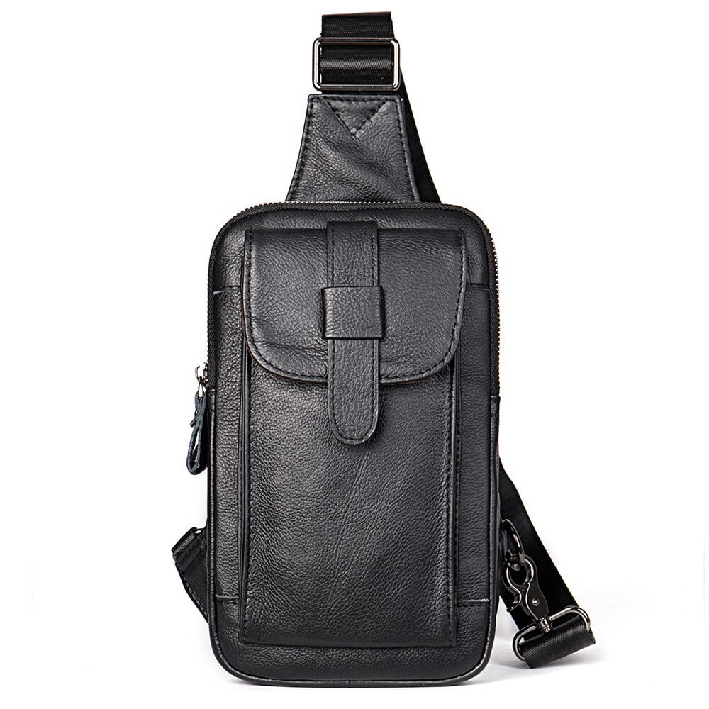 Ninesung Male Genuine Leather Chest Bag Shoulder Messenger Bag Men Sling  Bags Travel Day Pack Black Designer Crossbody Pack Waterproof Durable  Vintage