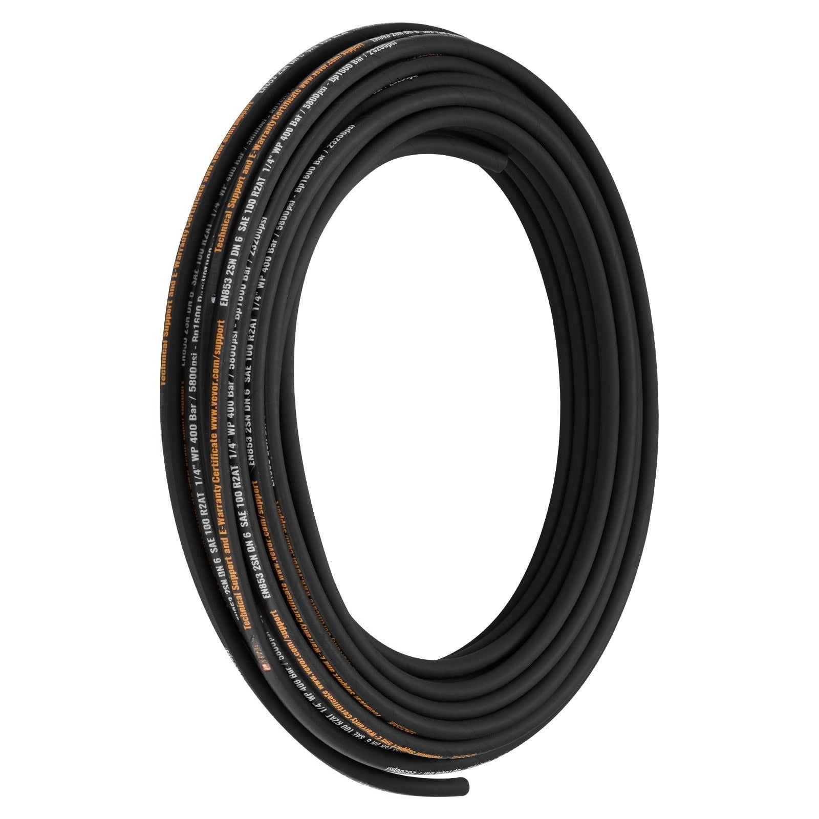 Hydraulic Hose 1/4" x 100 ft, 5800 PSI SAE 100R2 Rubber Hose, 2-Wire Braided High Pressure Hydraulic Oil Hose, -4°F to 284°F Temperature Range, Bulk Reel