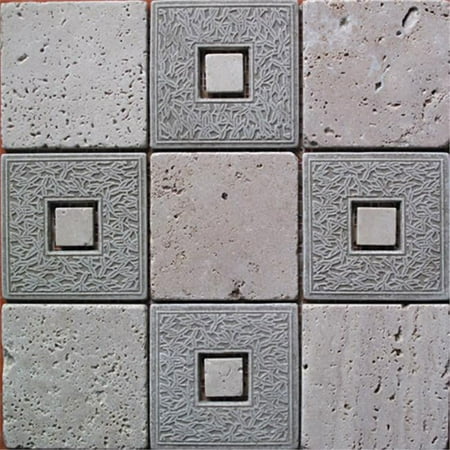 Intrend Tile 4 x 4 Classic Geo Travertine Square Gray And Tan Mixed