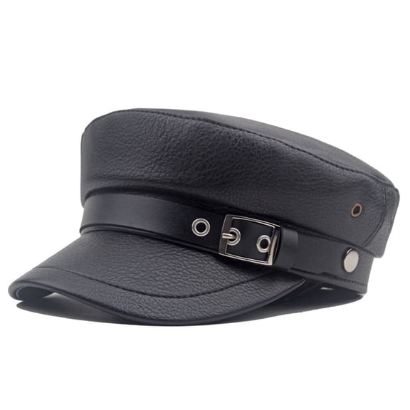 Women Classic Faux Leather Sailor Hat Lady Solid Color Breton Cap