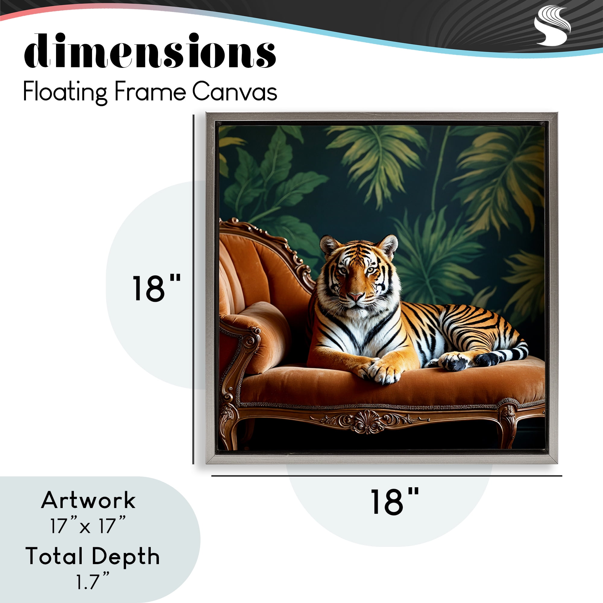 Tiger Lounging on Chaise Gray Framed Floater Canvas Wall Art, design by Lettered and Lined