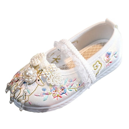 

Quealent Big Kid Girls Sandal Toddler Sandals 10 New Girls Handmade Hanfu Shoes Children Embroidered Shoes Shoes Baby Antique Toddler Flip Flops Girl White 3