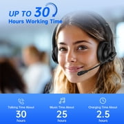 AOC Wireless Headset with Microphone for Work, Bluetooth Headset, Computer Headset with Noise Cancelling Mic, Charging Base, USB Dongle for Work, Cell Phones, Computer, Black