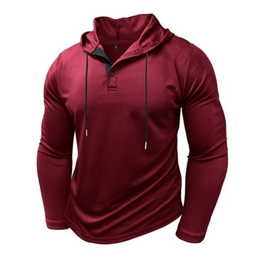 Posijego Men's Hoodie Button Hooded Lightweight Pullover Long Sleeve Athletic Sweatshirt Stretch Workout Shirts